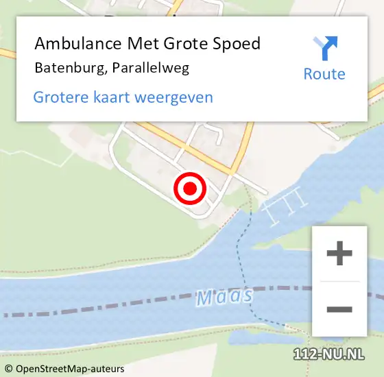 Locatie op kaart van de 112 melding: Ambulance Met Grote Spoed Naar Batenburg, Parallelweg op 29 april 2016 12:01