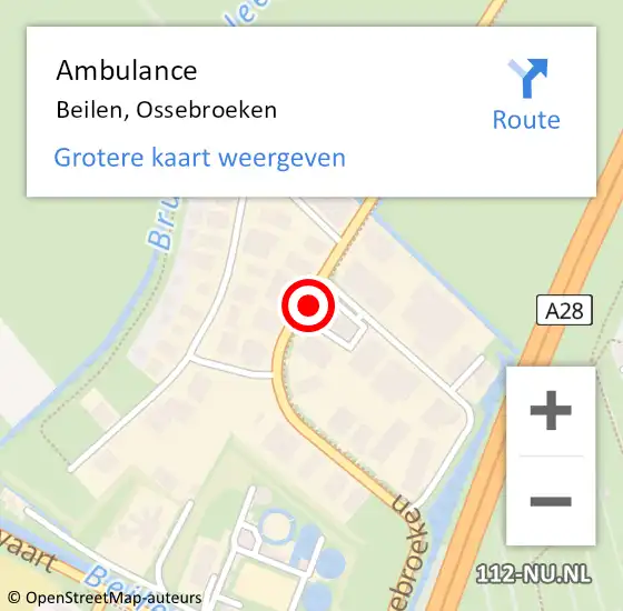 Locatie op kaart van de 112 melding: Ambulance Beilen, Ossebroeken op 29 april 2016 12:03