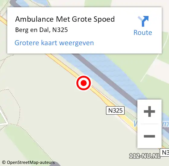 Locatie op kaart van de 112 melding: Ambulance Met Grote Spoed Naar Berg en Dal, N325 op 29 april 2016 13:19