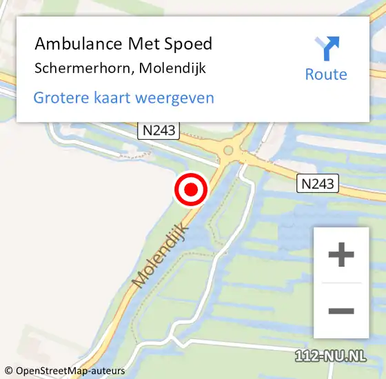 Locatie op kaart van de 112 melding: Ambulance Met Spoed Naar Schermerhorn, Molendijk op 29 april 2016 14:45