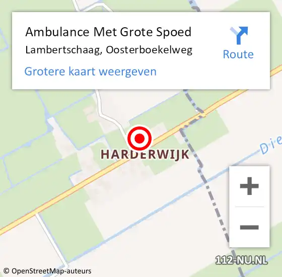 Locatie op kaart van de 112 melding: Ambulance Met Grote Spoed Naar Lambertschaag, Oosterboekelweg op 29 april 2016 16:21