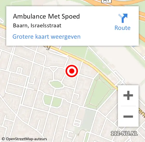 Locatie op kaart van de 112 melding: Ambulance Met Spoed Naar Baarn, Israelsstraat op 29 april 2016 18:27