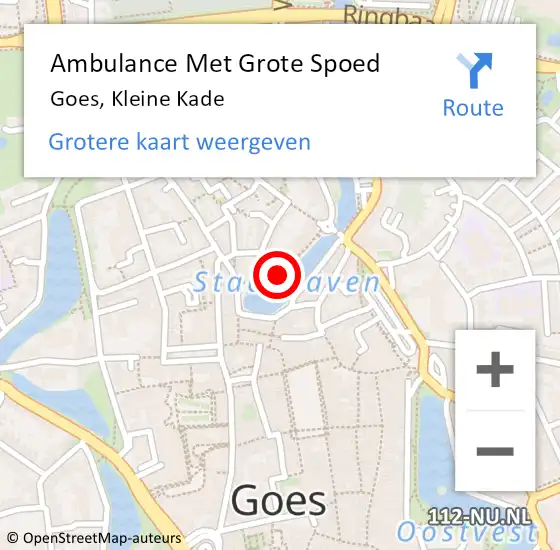 Locatie op kaart van de 112 melding: Ambulance Met Grote Spoed Naar Goes, Kleine Kade op 29 april 2016 18:43