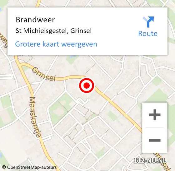 Locatie op kaart van de 112 melding: Brandweer St Michielsgestel, Grinsel op 29 april 2016 20:39