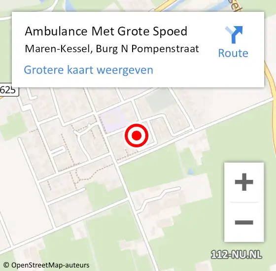 Locatie op kaart van de 112 melding: Ambulance Met Grote Spoed Naar Maren-Kessel, Burg N Pompenstraat op 29 april 2016 21:03