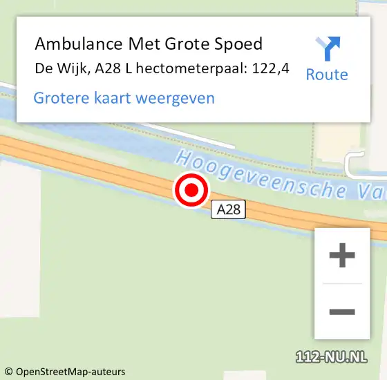 Locatie op kaart van de 112 melding: Ambulance Met Grote Spoed Naar De Wijk, A28 op 29 april 2016 21:04