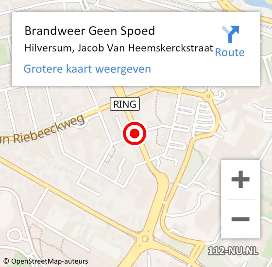 Locatie op kaart van de 112 melding: Brandweer Geen Spoed Naar Hilversum, Jacob Van Heemskerckstraat op 29 april 2016 21:47