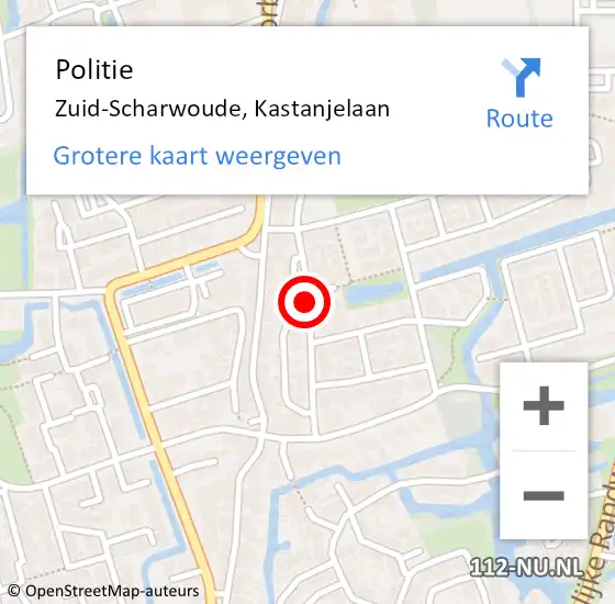 Locatie op kaart van de 112 melding: Politie Zuid-Scharwoude, Kastanjelaan op 29 april 2016 22:29