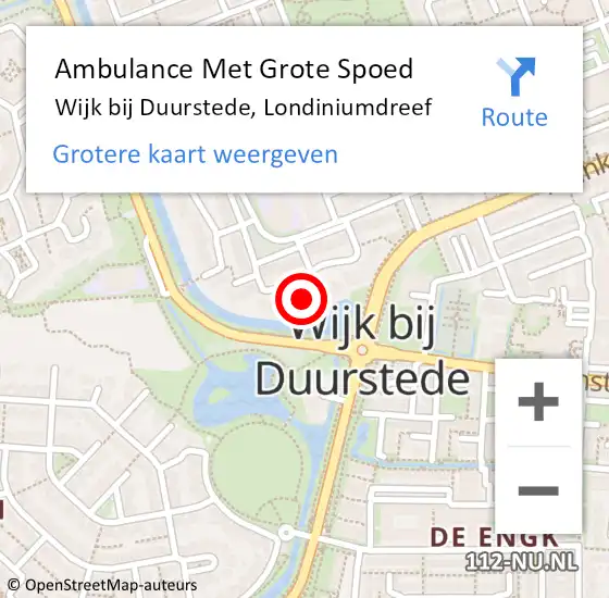 Locatie op kaart van de 112 melding: Ambulance Met Grote Spoed Naar Wijk bij Duurstede, Londiniumdreef op 30 april 2016 06:02