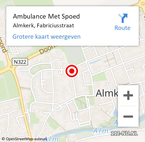 Locatie op kaart van de 112 melding: Ambulance Met Spoed Naar Almkerk, Fabriciusstraat op 30 april 2016 06:31