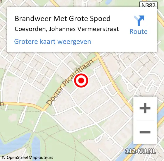 Locatie op kaart van de 112 melding: Brandweer Met Grote Spoed Naar Coevorden, Johannes Vermeerstraat op 30 april 2016 08:25