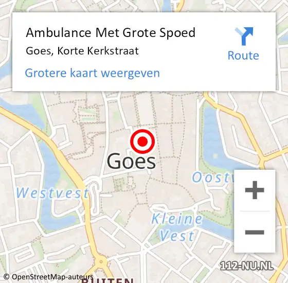 Locatie op kaart van de 112 melding: Ambulance Met Grote Spoed Naar Goes, Korte Kerkstraat op 30 april 2016 09:19