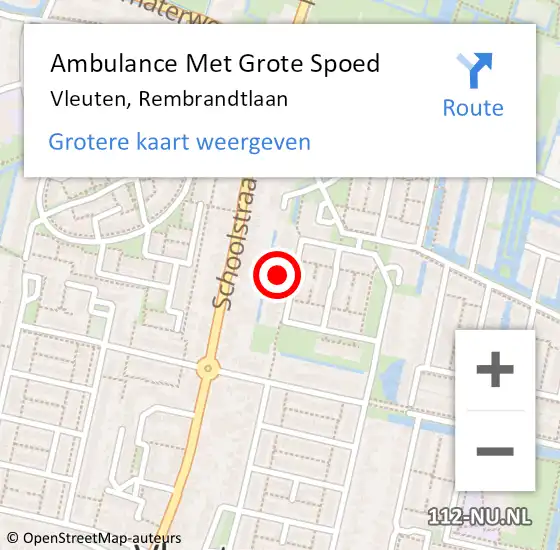 Locatie op kaart van de 112 melding: Ambulance Met Grote Spoed Naar Vleuten, Rembrandtlaan op 30 april 2016 09:24