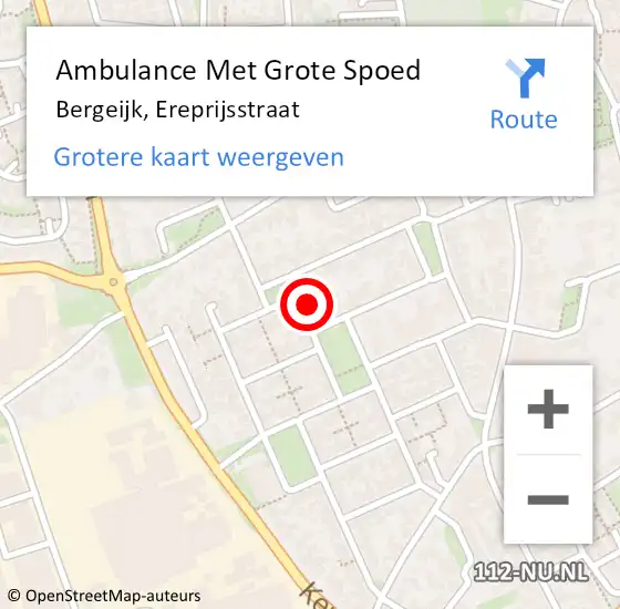 Locatie op kaart van de 112 melding: Ambulance Met Grote Spoed Naar Bergeijk, Ereprijsstraat op 30 april 2016 10:09