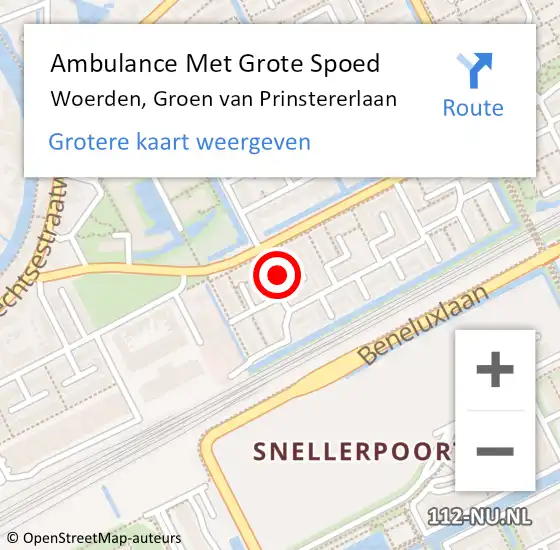 Locatie op kaart van de 112 melding: Ambulance Met Grote Spoed Naar Woerden, Groen van Prinstererlaan op 30 april 2016 10:37