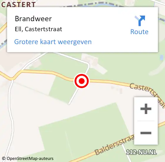 Locatie op kaart van de 112 melding: Brandweer Ell, Castertstraat op 30 april 2016 10:58