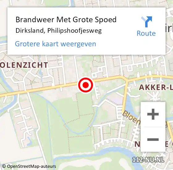 Locatie op kaart van de 112 melding: Brandweer Met Grote Spoed Naar Dirksland, Philipshoofjesweg op 30 april 2016 11:22