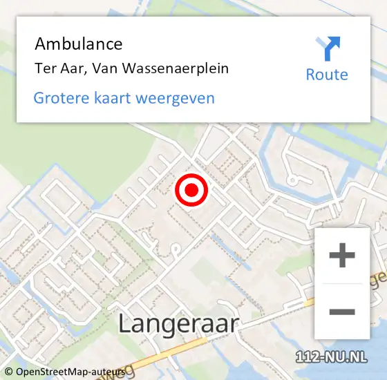 Locatie op kaart van de 112 melding: Ambulance Ter Aar, Van Wassenaerplein op 30 april 2016 11:42