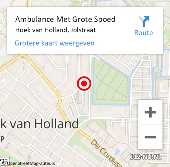 Locatie op kaart van de 112 melding: Ambulance Met Grote Spoed Naar Hoek van Holland, Jolstraat op 30 april 2016 11:57