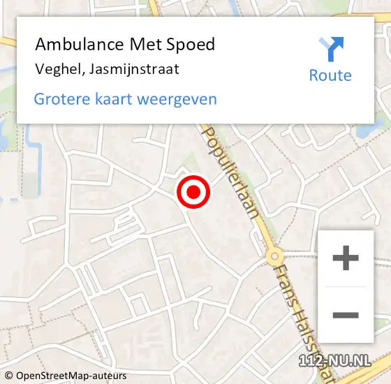 Locatie op kaart van de 112 melding: Ambulance Met Spoed Naar Veghel, Jasmijnstraat op 30 april 2016 14:09