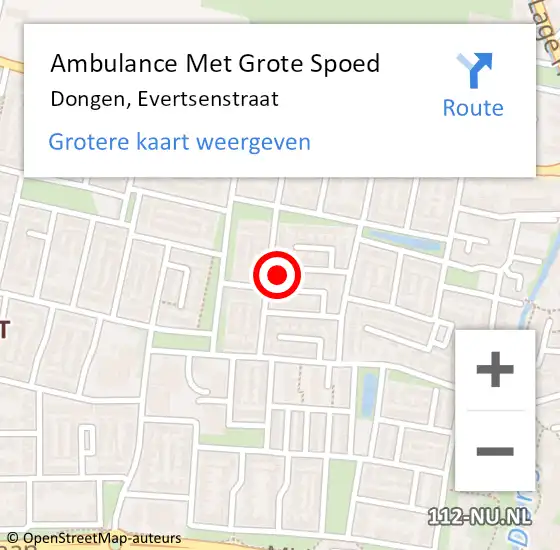 Locatie op kaart van de 112 melding: Ambulance Met Grote Spoed Naar Dongen, Evertsenstraat op 30 april 2016 14:19