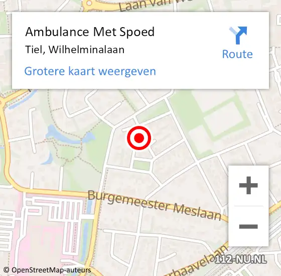 Locatie op kaart van de 112 melding: Ambulance Met Spoed Naar Tiel, Wilhelminalaan op 30 april 2016 14:23