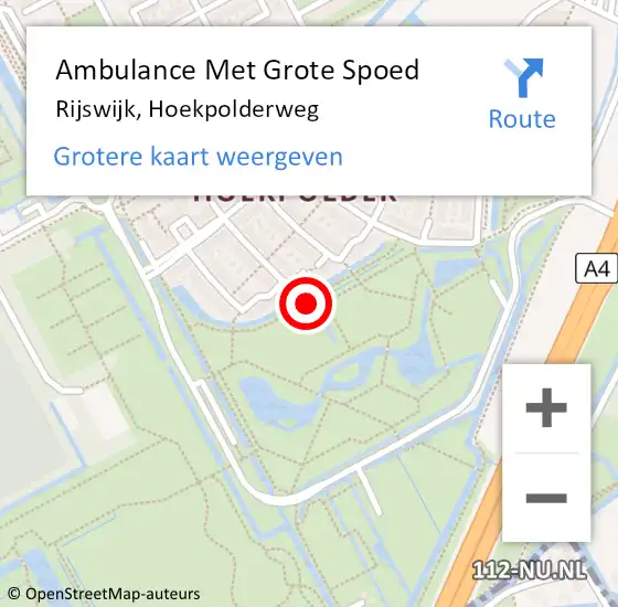 Locatie op kaart van de 112 melding: Ambulance Met Grote Spoed Naar Rijswijk, Hoekpolderweg op 30 april 2016 16:01