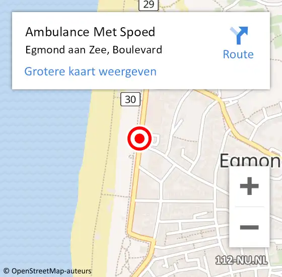 Locatie op kaart van de 112 melding: Ambulance Met Spoed Naar Egmond aan Zee, Boulevard op 30 april 2016 18:22