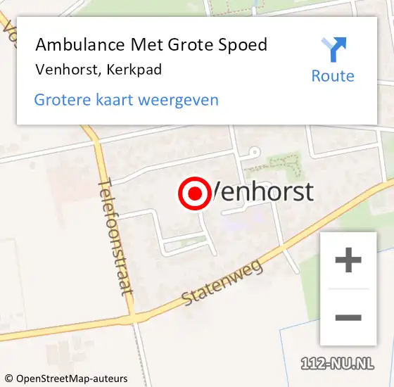 Locatie op kaart van de 112 melding: Ambulance Met Grote Spoed Naar Venhorst, Kerkpad op 30 april 2016 19:09