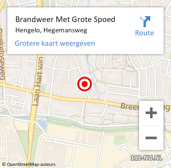 Locatie op kaart van de 112 melding: Brandweer Met Grote Spoed Naar Hengelo, Hegemansweg op 30 april 2016 19:20