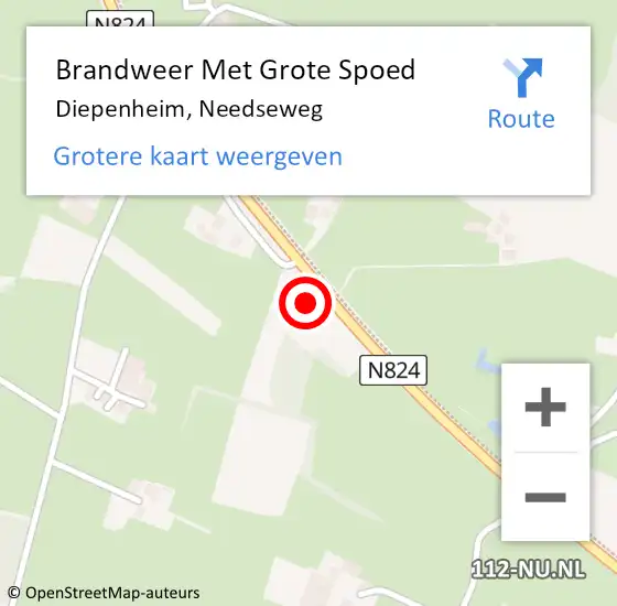 Locatie op kaart van de 112 melding: Brandweer Met Grote Spoed Naar Diepenheim, Needseweg op 30 april 2016 20:09