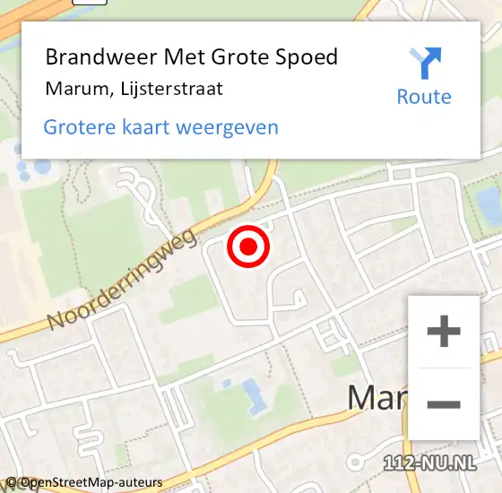 Locatie op kaart van de 112 melding: Brandweer Met Grote Spoed Naar Marum, Lijsterstraat op 30 april 2016 20:27