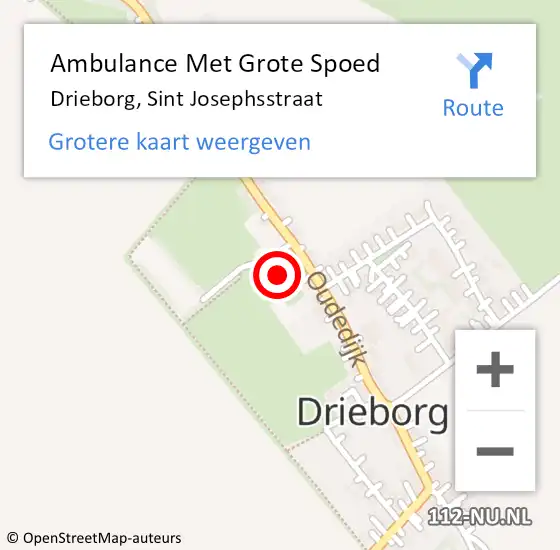 Locatie op kaart van de 112 melding: Ambulance Met Grote Spoed Naar Drieborg, Sint Josephsstraat op 16 september 2013 01:04