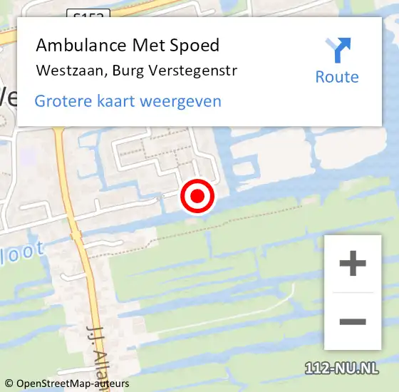 Locatie op kaart van de 112 melding: Ambulance Met Spoed Naar Westzaan, Burg Verstegenstr op 30 april 2016 20:54