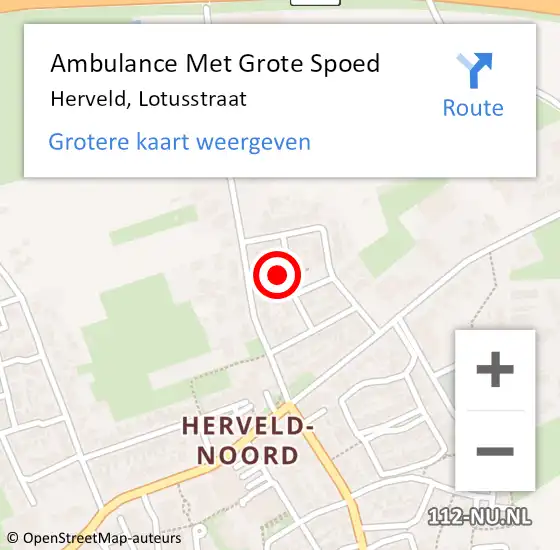 Locatie op kaart van de 112 melding: Ambulance Met Grote Spoed Naar Herveld, Lotusstraat op 30 april 2016 22:39