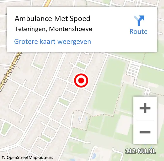 Locatie op kaart van de 112 melding: Ambulance Met Spoed Naar Teteringen, Montenshoeve op 1 mei 2016 00:38