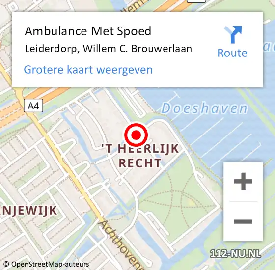 Locatie op kaart van de 112 melding: Ambulance Met Spoed Naar Leiderdorp, Willem C. Brouwerlaan op 1 mei 2016 00:50