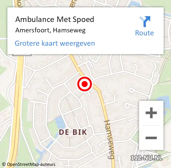Locatie op kaart van de 112 melding: Ambulance Met Spoed Naar Amersfoort, Hamseweg op 1 mei 2016 01:34