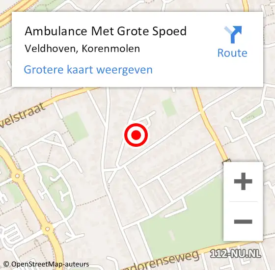 Locatie op kaart van de 112 melding: Ambulance Met Grote Spoed Naar Veldhoven, Korenmolen op 1 mei 2016 02:36