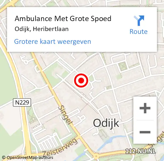 Locatie op kaart van de 112 melding: Ambulance Met Grote Spoed Naar Odijk, Heribertlaan op 1 mei 2016 03:53