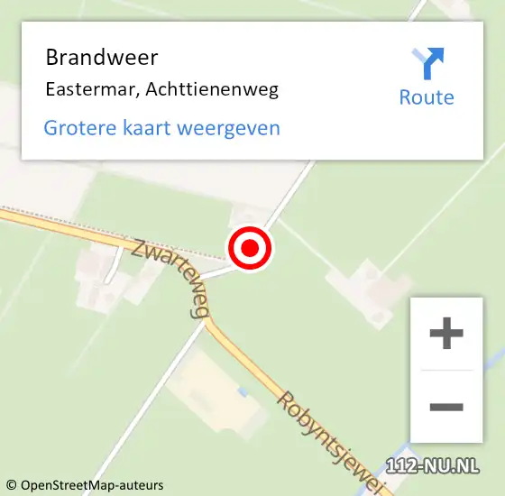 Locatie op kaart van de 112 melding: Brandweer Eastermar, Achttienenweg op 1 mei 2016 05:04
