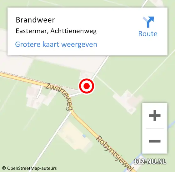 Locatie op kaart van de 112 melding: Brandweer Eastermar, Achttienenweg op 1 mei 2016 05:05