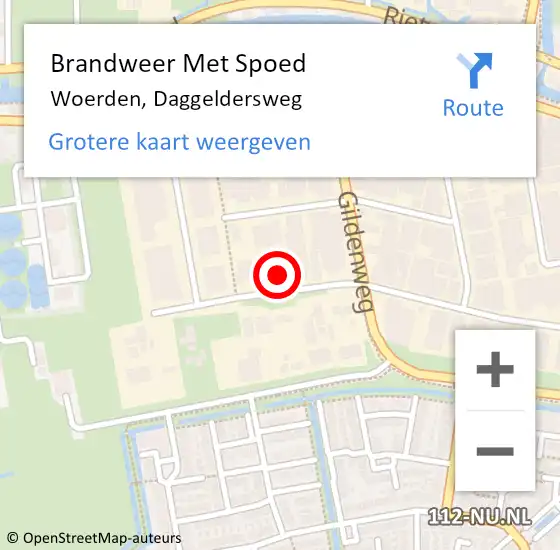 Locatie op kaart van de 112 melding: Brandweer Met Spoed Naar Woerden, Daggeldersweg op 1 mei 2016 05:07