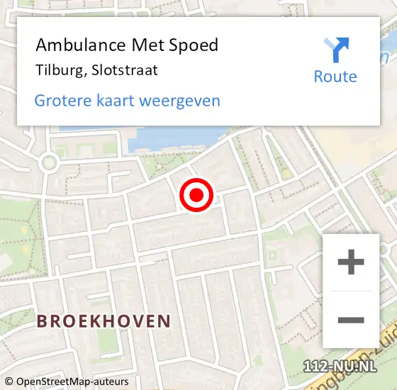 Locatie op kaart van de 112 melding: Ambulance Met Spoed Naar Tilburg, Slotstraat op 1 mei 2016 06:31