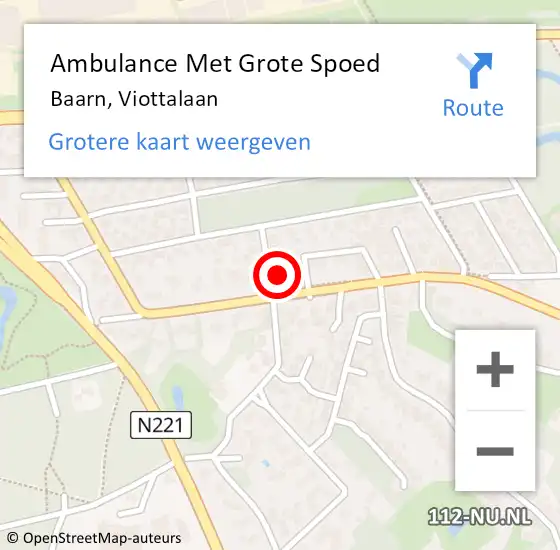 Locatie op kaart van de 112 melding: Ambulance Met Grote Spoed Naar Baarn, Viottalaan op 1 mei 2016 07:20