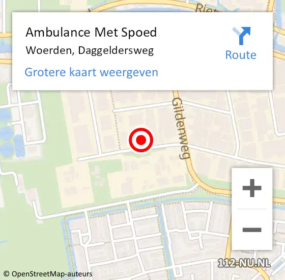 Locatie op kaart van de 112 melding: Ambulance Met Spoed Naar Woerden, Daggeldersweg op 1 mei 2016 07:50