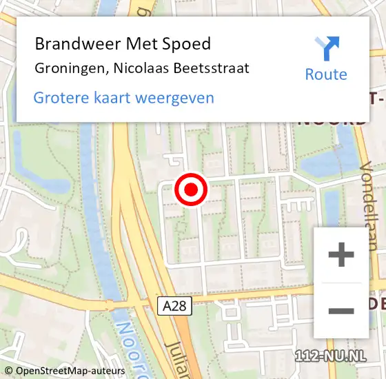 Locatie op kaart van de 112 melding: Brandweer Met Spoed Naar Groningen, Nicolaas Beetsstraat op 13 december 2013 14:16