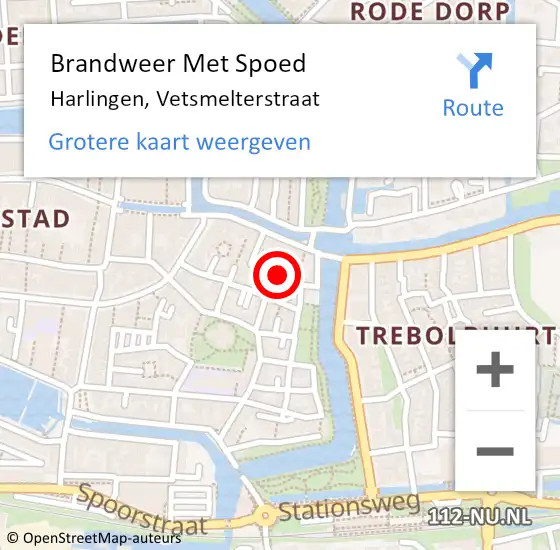 Locatie op kaart van de 112 melding: Brandweer Met Spoed Naar Harlingen, Vetsmelterstraat op 1 mei 2016 09:30