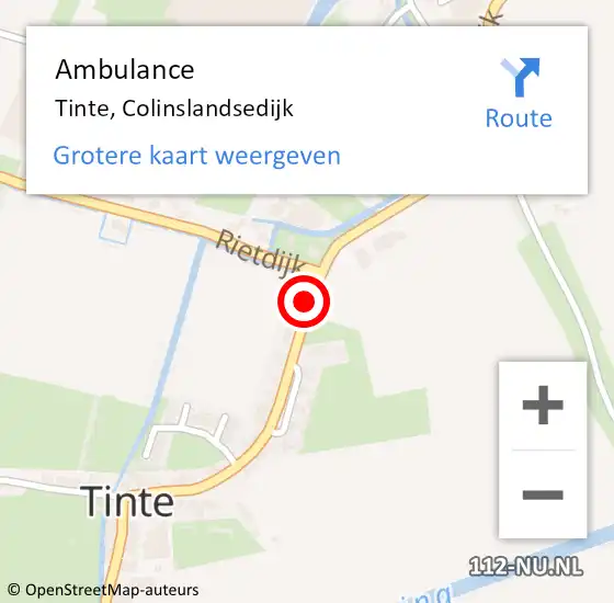 Locatie op kaart van de 112 melding: Ambulance Tinte, Colinslandsedijk op 1 mei 2016 09:54