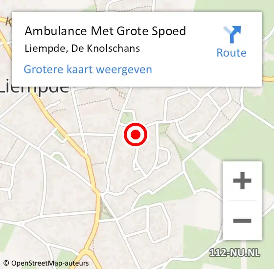 Locatie op kaart van de 112 melding: Ambulance Met Grote Spoed Naar Liempde, De Knolschans op 1 mei 2016 10:27